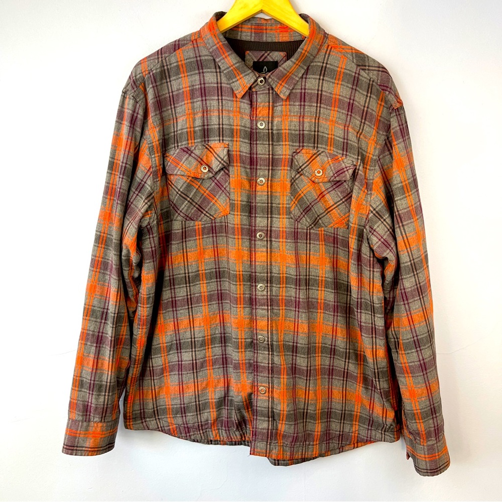 Prana Men's Lined Plaid Asylum Heavyweight Flannel Organic Cotton Size XL